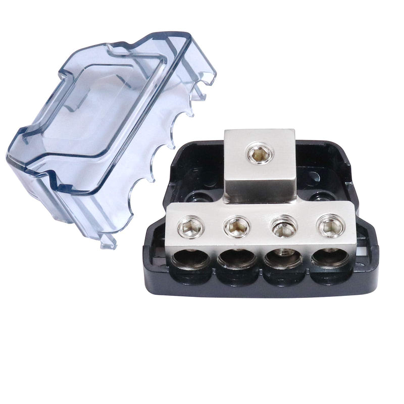 4 Way Power Distribution Block, 0/2/4 AWG Gauge in, 4/8/10 Gauge Out, Car Audio Stereo Amp Ground Distributor Connecting Block for Car Audio Amplifier Splitter (1 in 4 Out) 4 Way