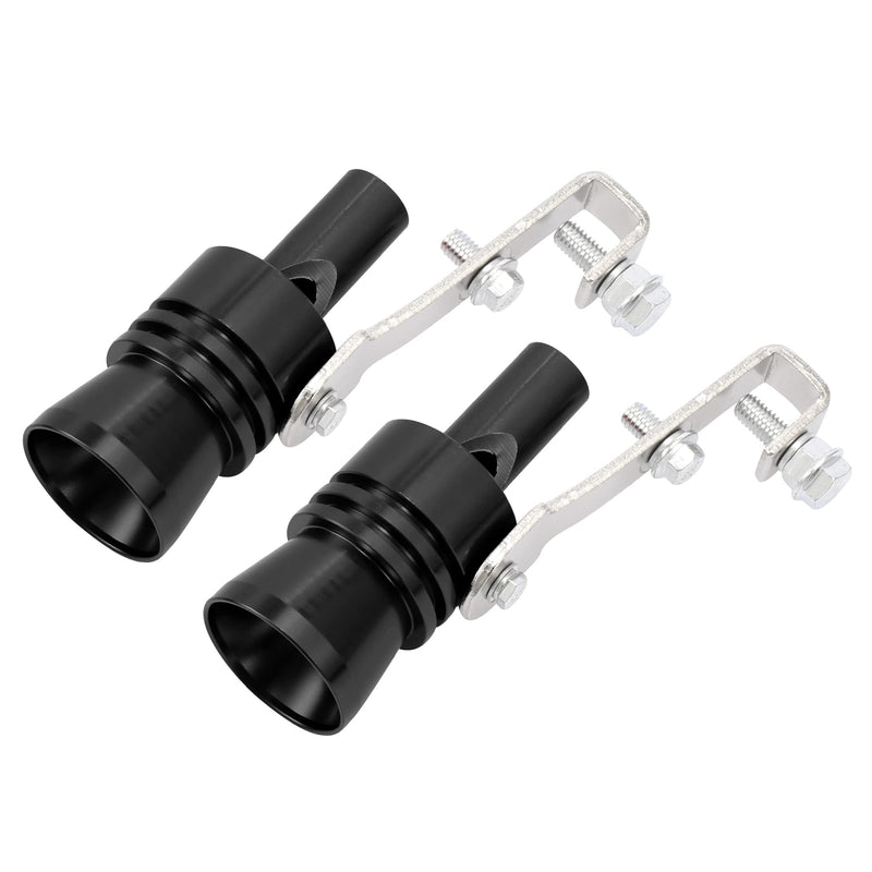 X AUTOHAUX 2pcs XL Size Aluminum Alloy Universal Turbo Sound Exhaust Muffler Pipe Whistle Car Roar Maker Black 4.72"x2.56" (L*D)