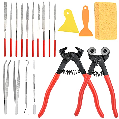 19 Pcs Mosaic Tools Kit, Tile Nippers Glass Mosaic Cutter for Stained Glass