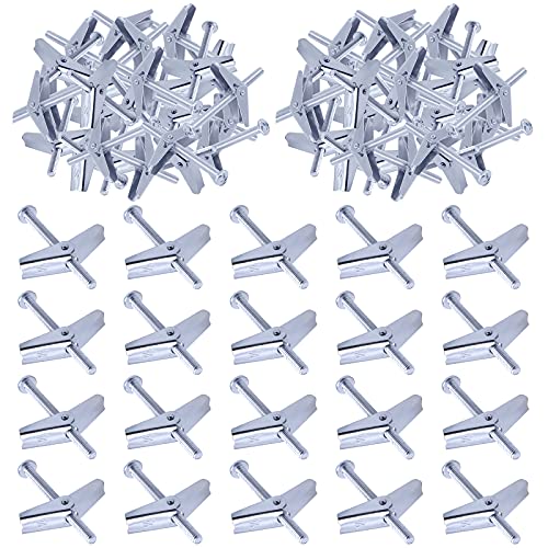 Swpeet 60Pcs 1/4 Inch Toggle Bolt and Wing Nut Kit for Hanging Heavy Items on Drywall 60