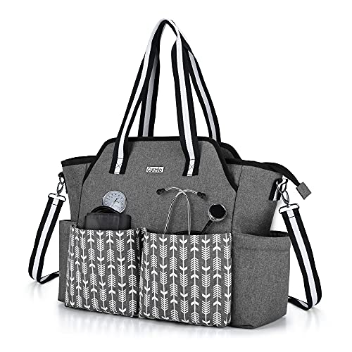 CURMIO Medical Bag for Nurses, First Aid Bag, Grey | Laptop compartment, multiple pockets, detachable shoulder strap, for general practitioners/medical students/physiotherapists/doctors/elderly care workers, Grey