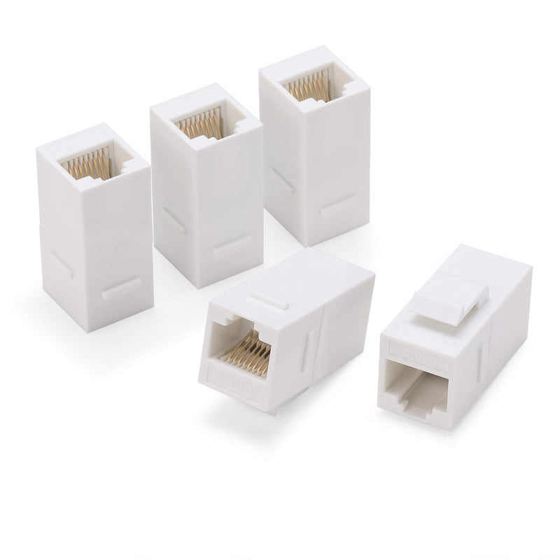 Rapink RJ45 Coupler Inline Adapter Keystone, Female to Female Network Connector 5 Pack for Ethernet Cat6/Cat5e/Cat5 Cable Extender with Gold Plated White 5 pcs
