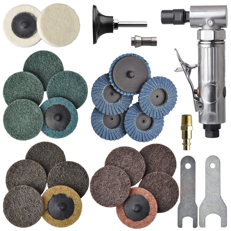 1/4 inch angle air die grinder with 22 pcs 2-inch quick change sanding discs, polished color angle pneumatic die grinder, air die grinder kit