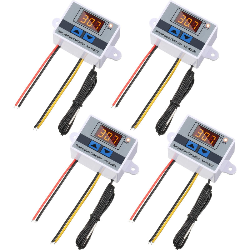 XH-W3001 Digital LED Temperature Controller Module Digital Thermostat Switch with Waterproof Probe Programmable Heating Cooling Electronic Thermostat Range from -50℃ to 110℃ (12V 10A 120W) (4 Pieces) 4