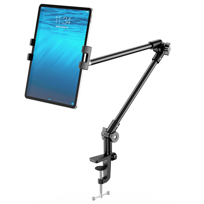 KDD Tablet Stand Holder, Adjustment iPad Phone Mount, 27in Long Arm Webcam Stand Projector Camera Mount for Desk, Fit for 4.7"-12.9" Devices, iPad Pro 12.9 Air Mini, Galaxy Tabs, Switch, iPhone Fit for 4.7"-13" Devices