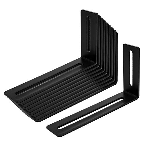 10 PCS 5-5/8" Black Adjustable Slotted L Bracket, Corner Brace, 1/8" Thick