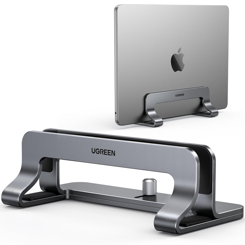 UGREEN Vertical Laptop Stand Holder for Desk Compatible with MacBook Pro, MacBook Air Stand Vertical Aluminum Adjustable for Up to 17.3 Inch Gaming Laptop, Gray Silver Gray