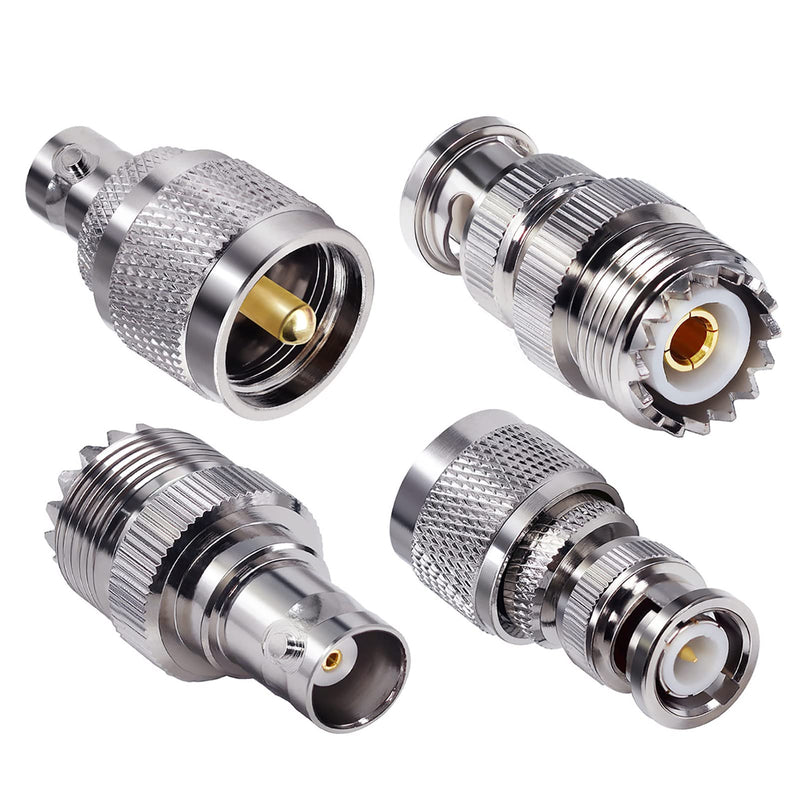 4pcs PL259 SO239 to BNC Adapter Coax Cable Connector, BNC to UHF Adapter Kit Male to Female Cable Gender Changers Coaxial Connector Kit for CB Radio,Radio,Antennas,Extension Coax Cable UHF to BNC Adapter Kit