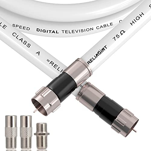 3ft, White RG6 Coaxial Cable with F Connector,F81/RF Double Female Adapter, Low Loss High Speed Coax Cable Cord Extender for HD TV, Dish,Satellite, Antenna, TV Cable 3' 3 FT