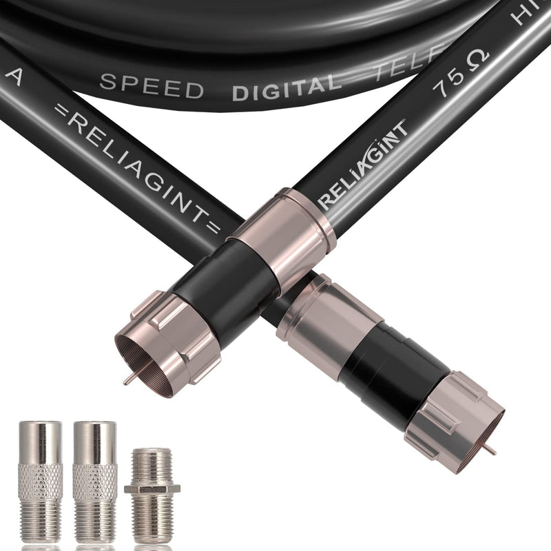 15ft, Black RG6 Coaxial Cable with F Connector, F81 RF Double Female Adapter, Low Loss High Speed Coax Cable Cord Extender for HD TV, Dish, Satellite, Antenna, TV Cable 15' 15 FT