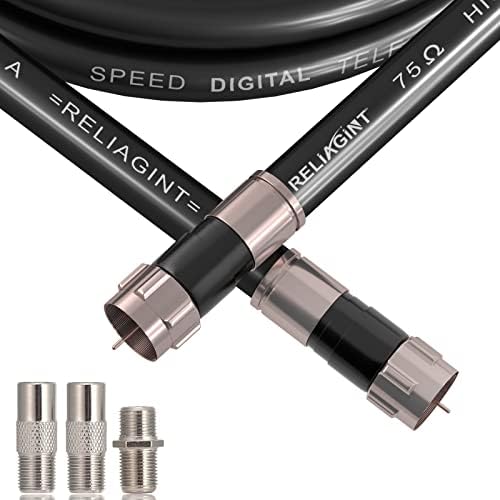 10ft, Black RG6 Coaxial Cable with F Connector,F81/RF Double Female Adapter, Low Loss High Speed Coax Cable Cord Extender for HD TV, Dish,Satellite, Antenna, TV Cable 10' 10 FT