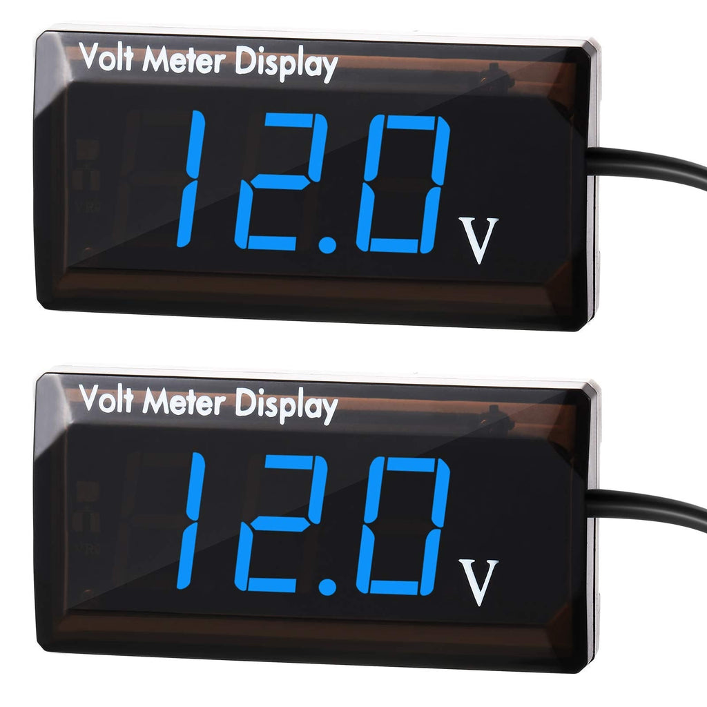 2 Pieces DC 4 to 28V Car Digital Voltmeter 12V Voltage Meter Car Audio Gauge LED Display 12V Meter Waterproof Voltage Gauge Meter for Car Motorcycle(Blue Light) Blue Light