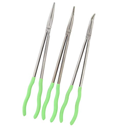 OEMTOOLS 22660 Long Needle Nose Pliers Set 16", Long Nose Pliers Set Kit, Straight, 45°, and 90°, Rust Resistant, Automotive, Construction, and Jewelry Making Tools steel