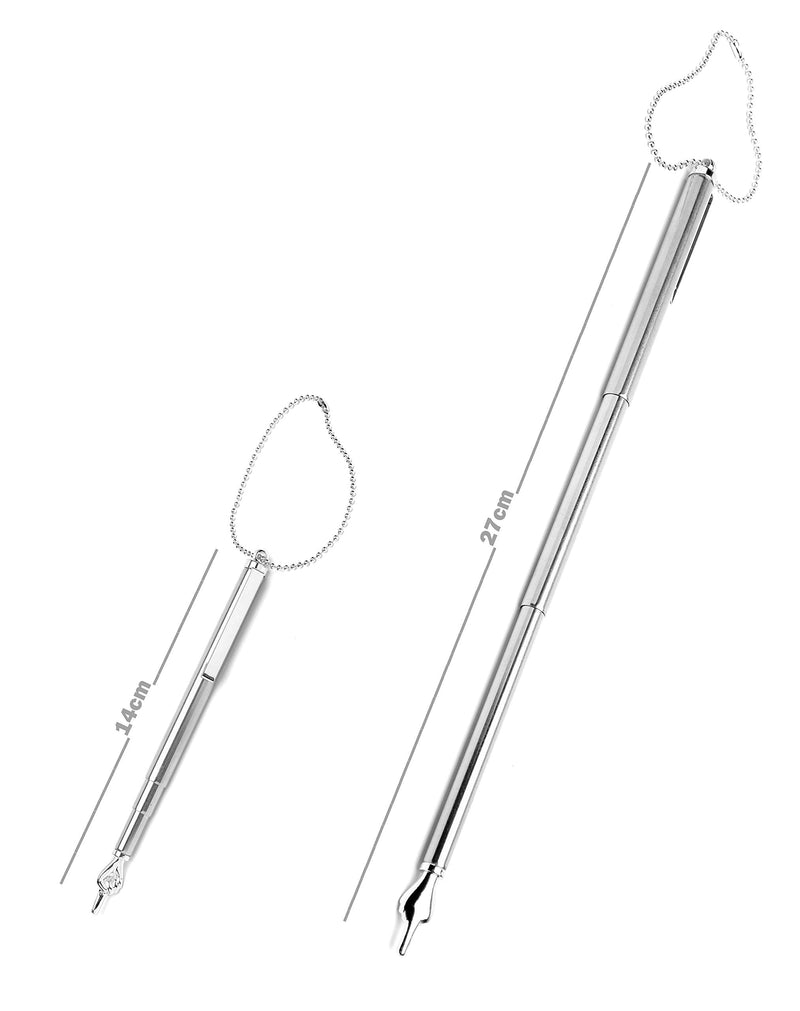 Torah Book Scalable Extendable Hand Pointer with Pocket Clip 14 CM Scalable to 27 CM Plus Steel Bead Chain Great Bar Bat Mitzvah Gift (Silver) Silver