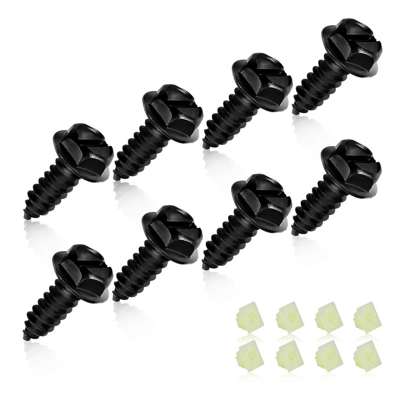 Universal License Plate Screws for Fastening License Plates, Nylon Screw Inserts, Frames and Covers on Cars and Trucks (Black) Black