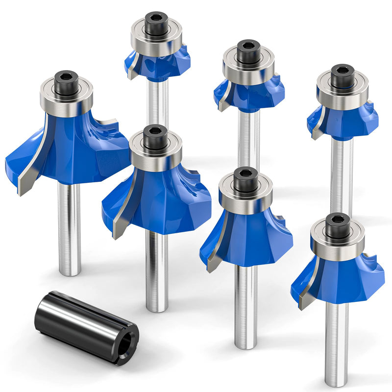 7Pcs 1/4" Inch Shanks Roundover Edging Router Bit Set,Round Radius: 1/2",3/8",5/16",1/4",7/32",3/16",1/8" Shank 1/4" 7PCS
