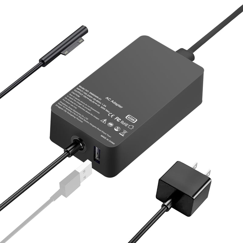 Surface Pro Charger, 65W Surface Charger for Microsoft Surface Pro 9, 8, 7+, 7, 6, 5, 4, 3, X, Windows Surface Laptop 5, 4, 3, 2, 1, Surface Book Go, Support 65W, 44W, 36W, with USB Port SK90150400