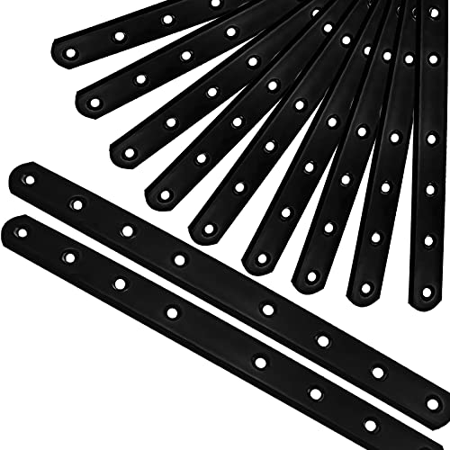 12Pack Straight Brackets Black Mending Plate 10In Metal Brackets for Brace 12 Inch (12 Pack)