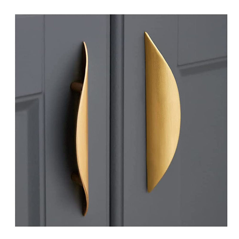 Primst 4 Pack Brushed Gold Cabinet Pulls, 3-3/4in Hole Centers Kitchen Cabinet Handles, Matte Gold Half Moon Cupboard Hardware for Kitchen Drawers, Dresser, Bathroom Vanity L-4PCS