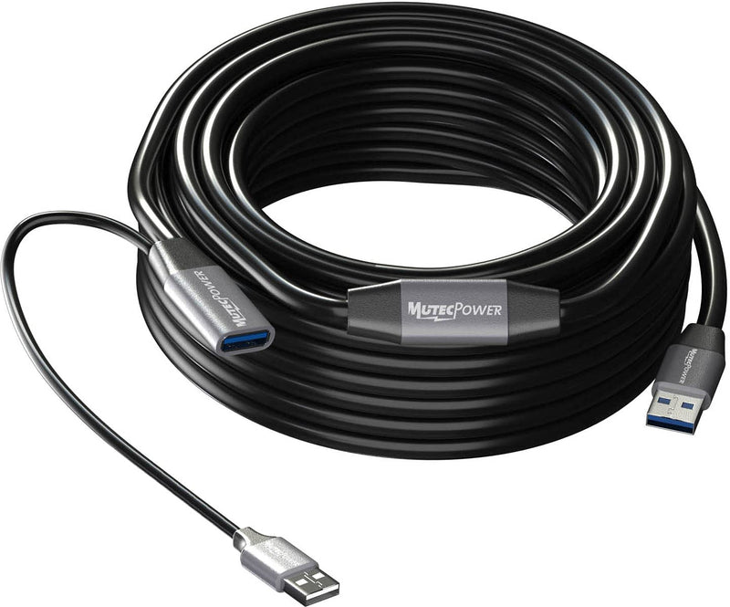 50 Feet Active USB 3.0 Male to Female Extension Cable USB A Repeater Extender Cord with 2 boosters & USB Power Supply - Black 15m – Compatible with Laptops, Hard Drives, Xbox, PS4, VR etc 50 Feet