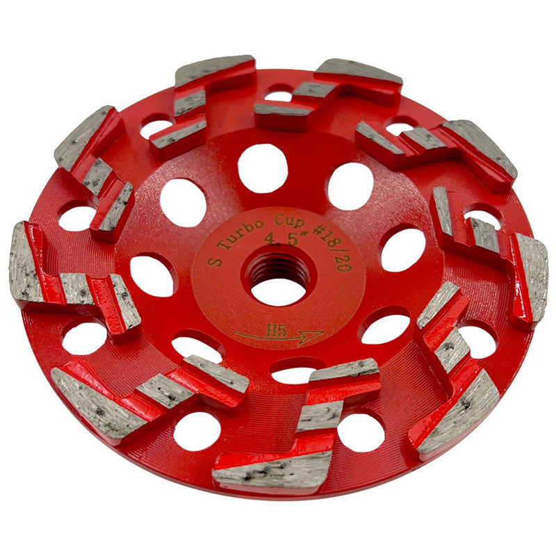 4.5" High Performance Diamond Grinding Wheels for Aggressive Concrete, Paint, Epoxy, Mastic, Coating Removal, #18/20 Grit, S Segments, 5/8"-11 Arbor 4.5" Diameter / S Segments 5/8"-11 Threaded Arbor