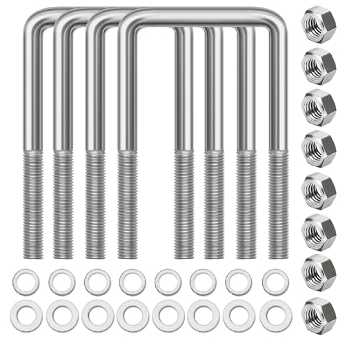 4 Pcs Hot Dipped Galvanized Square U-Bolts,1/2" D x 3 1/16" W x 5 5/16" L,Boat Trailer U-Bolts 3 inch Wide with Washers and Nuts for Boat Trailer,Automobiles,Industrial,Heavy Duty U Bolt 1/2" D x 3-1/16" W x 5-5/16"L