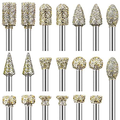 YURINWOO 60 Grit Diamond Grinding Router Bit Set 20 Pieces Diamond Router Bit Set with 1/8 Inch Shank, Universal Rotary Tool Accessories for Stone Carving, DIY Grinding, Polishing, Engraving