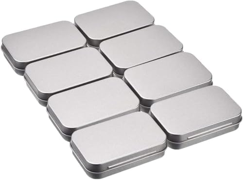 LATRAT Pack of 8 Silver Metal Tins, Tobacco Tins, Survival Kit, Pill Box, Soap Box, Metal Can, Sweets Box, Silver