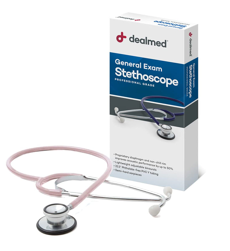 Dealmed General Exam Stethoscope – Professional Economy Dual-Head Medical Stethoscope with Lightweight Chestpiece, Flexible 32” Tubing & Comfort Eartips (Pink) Pink