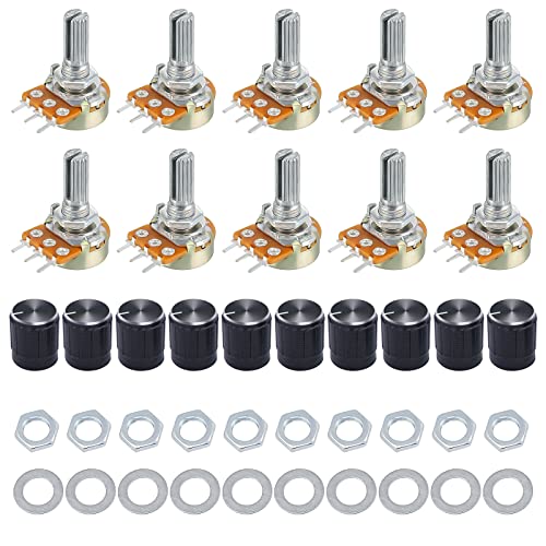 Rotary Potentiometer Joystick 10K Potentiometer Poti Linear Nuts Rotary | 10 pieces 10K Ohm potentiometer 12V B10K taper potentiometer with nuts and regulator rotary potentiometer Lewttyer