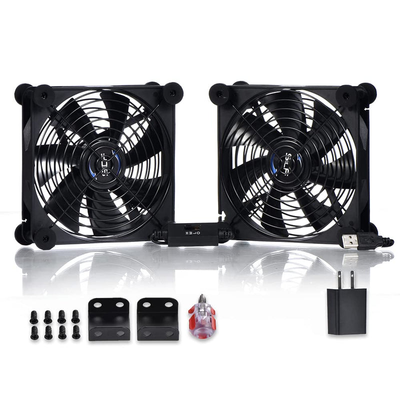 Dual 140mm USB Speed Control Fan, 5V Portable Cooling Fan for Flat-Screen TV Receiver Router DVR PlayStation Xbox Computer Cabinet Cooler USB 140mm fan+USB 5V adapter