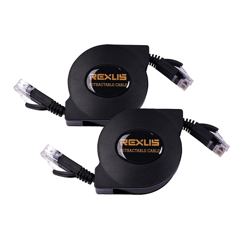 REXUS 2-Pack Retractable Cat 6 Flat Ethernet Network Cable 6.6 FT, 10 Gigabit High Speed LAN Wires Internet Patch Cable with RJ45 Connector for Xbox,PS4,Router, Modem(C6R20x2) 6.6 feet * 2 pcs