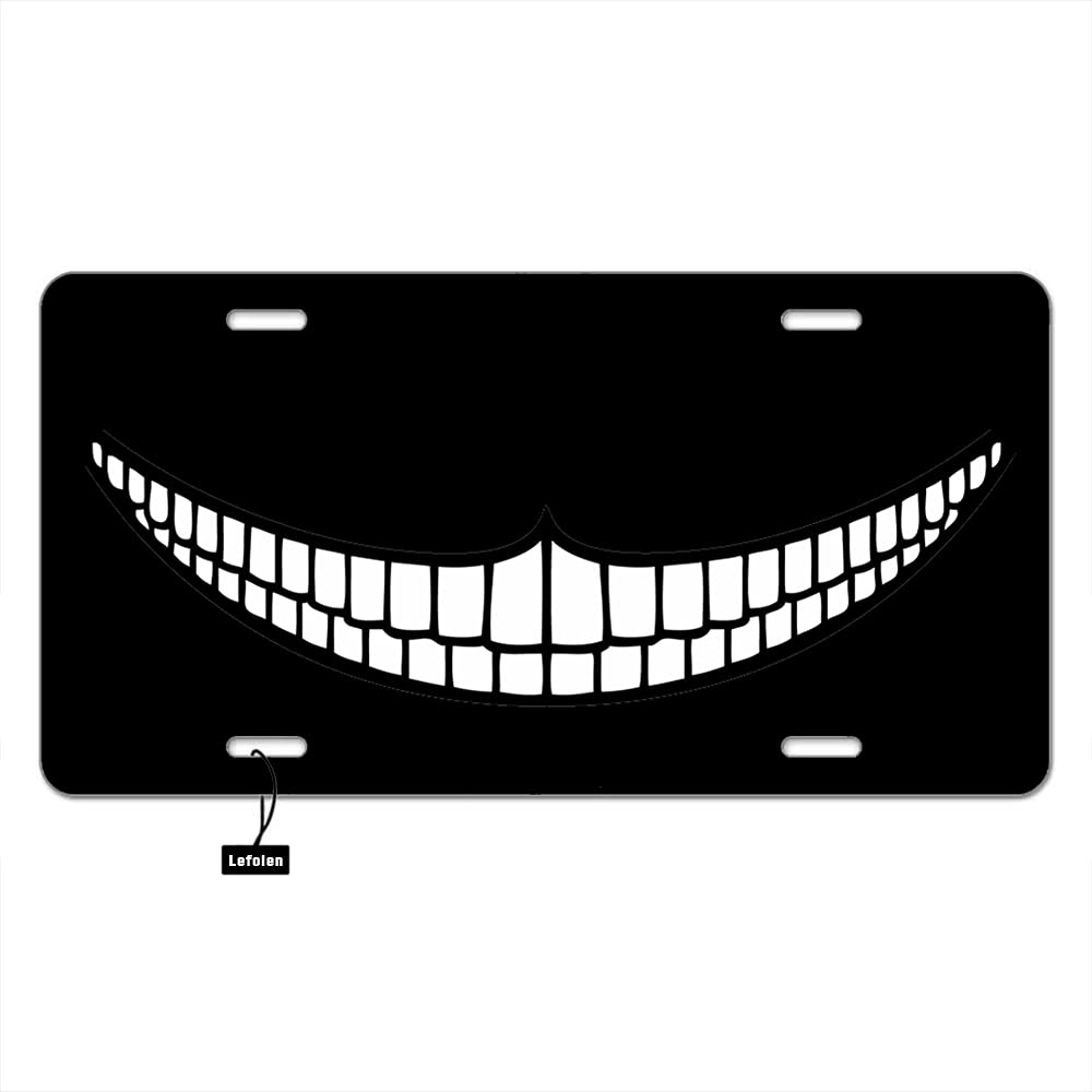 Front License Plate Black Cheshire Cat Grin,Evil Animal Pet Kitty Spooky Zombie Smile Face Auto Car Tag Vanity Plates Aluminum Novelty Metal Plate for Men Woman 6" X 12" Plates-003