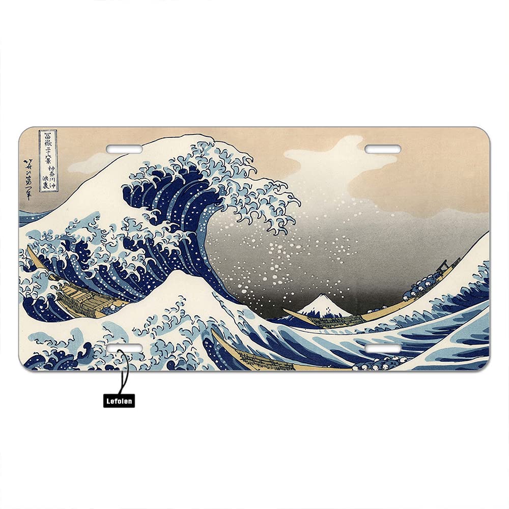 The Great Wave Off Kanagawa Car Front License Plate Vintage Japanese Seascape Nature Painting Decorate License Plates 6" X 12" Tag Novelty Vanity Metal Plate Aluminum Plates-012