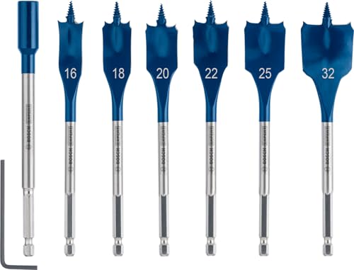 Bosch Professional 7 x Expert SelfCut Speed Flat Milling Drill Bit Set (for Softwood, Coarse Chipboard, Diameter 16-32 mm, Accessories Hammer Drill) Ø 16-32 mm Diameter 16-32 mm, set