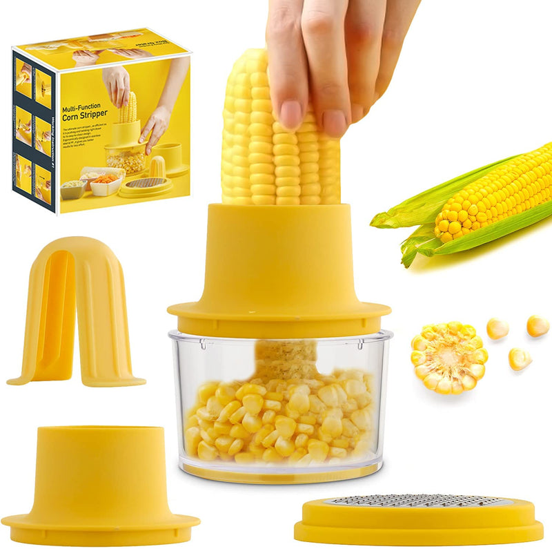 Corn Stripper and Peeler Tool with Bowl, Quick & Safe Corn Kernel Cutter for Shucking Corn on Cob, Comes with Non-Slip Safety Handle (Yellow)
