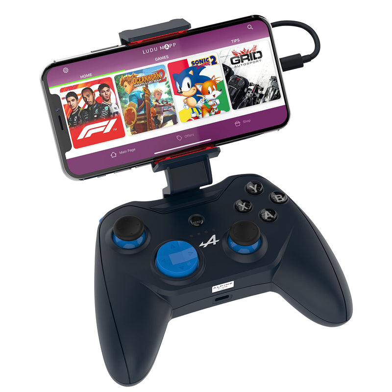 Mfi Certified Gamepad Controller for iOS iPhone – Licensed Alpine F1 Edition - Wired with L3 + R3 Buttons, Power Pass Through Charging, 8 Way D-Pad, and redesigned ZeroG Mobile Device