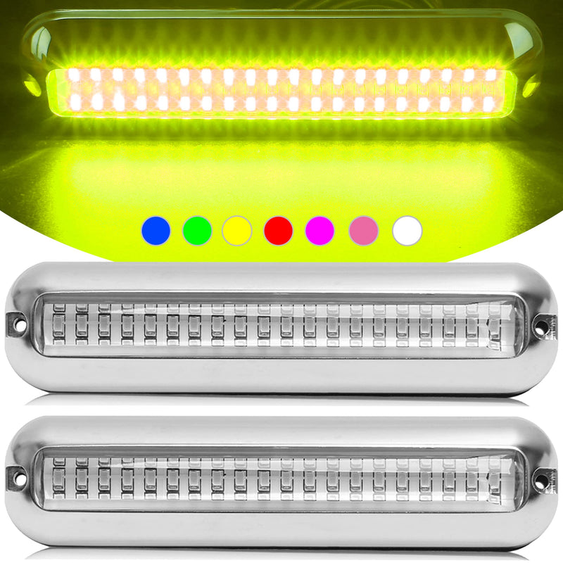 HUSUKU SOOP3 PRO 6.7" 2000LM 60LED Waterproof 316 Stainless Steel Trim Ring Boat High-Intensity LED Underwater Light Clear Lens Pontoon Marine/Boat Transom (Yellow) Yellow
