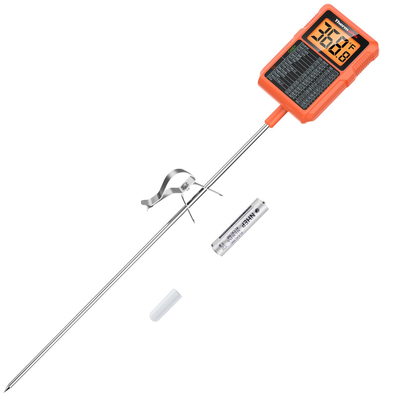 ThermoPro TP510 Waterproof Digital Candy Thermometer with Pot Clip, 10" Long Probe Instant Read Food Cooking Meat Thermometer for Grilling Smoker BBQ Deep Fry Oil Thermometer Temperature Guide
