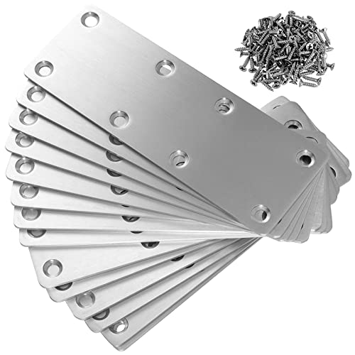 SEUNMUK 15 Pack 5-1/2x 2 Inch Flat Mending Plate for Wood, 201 Stainless Steel Heavy Duty Mending Flat Straight Steel Brace Bracket with 120 Mounting Screws, Thick 2mm