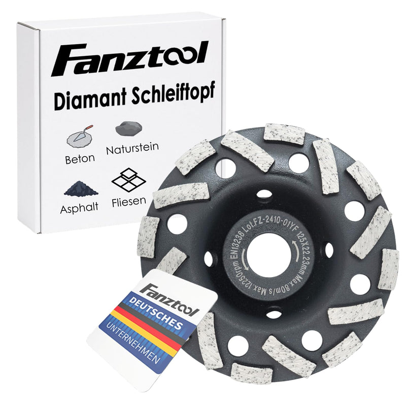 FANZTOOL Premium Diamond Cup Wheel Abrasive 125 mm x 22.2 mm Sanding Disc for Abrasive Building Materials, Screed, Plaster, Asphalt 125 mm - Diamond