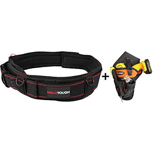 MELOTOUGH Padded Tool Belt with D ring for men&Impact Driver Holster Drill Holster for Tools and Drill bits