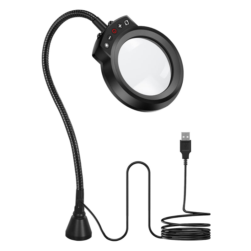 Helping Hands NEWACALOX Magnetic Magnifying Lamp, 5 Color Modes, 5X Magnifying Glass, Flexible Gooseneck, Soldering Helping Hands Base Station Black