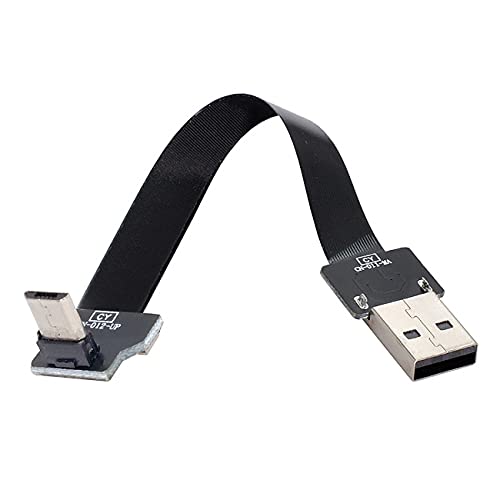 Cablecc Up Angled USB 2.0 Type-A Male to Micro USB 5Pin Male Data Flat Slim FPC Cable for FPV & Disk & Phone 50cm 0.5M