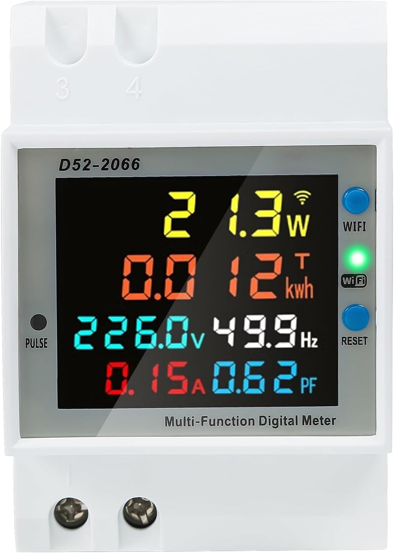 KETOTEK Single Phase Energy Meter Din Rail Electricity Usage Monitor AC 40-300V 100A Watt kWh Meter Voltage Power Consumption Counter Electric Meter (Built-in CT)