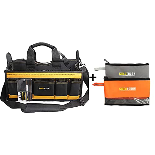 Melo Tough 17'' Center Tray Tool Bag with shoulder strap&Multi Tool Pouch Small Tool Bag Zipper Bag Zipper Pouches, Durable Storage Organizer Tote bag 2 packs
