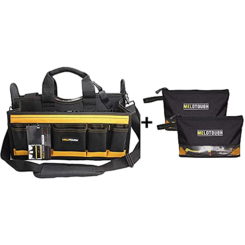 MELOTOUGH 17'' Center Tray Tool Bag with shoulder strap&Multi Tool Pouch Small Tool Bag Zipper Bag Zipper Pouches, Durable Storage Organizer Tote bag 2 Pack