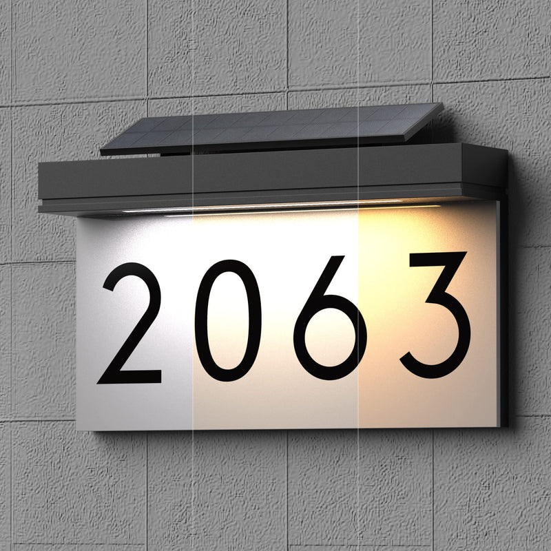 House Numbers Address Plaques 3 Lighting Colors & Adjustable Solar Panel Personalized House Number for Outside, LED Solar Powered Address Sign Outdoor Waterproof Warm White 3000K