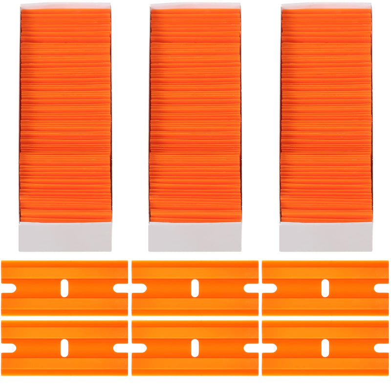 Honoson 300 Pieces Plastic Razor Blade Scraper Blades Plastic Scraper Tools Double Edge Razor Blades with a Tip Slot Edge Blades for Removing Decals, Stickers, Cleaning Window Glass (Orange) Orange