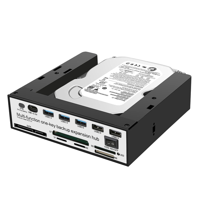 Tool-Free USB 3.0 to 2.5" & 3.5" SATA External Hard Disk Drive Lay-Flat Docking Station HDD, Support One-Key Backup Function, Docking Station with SD/CF/MS/XD/TF/M2 Reader - Black